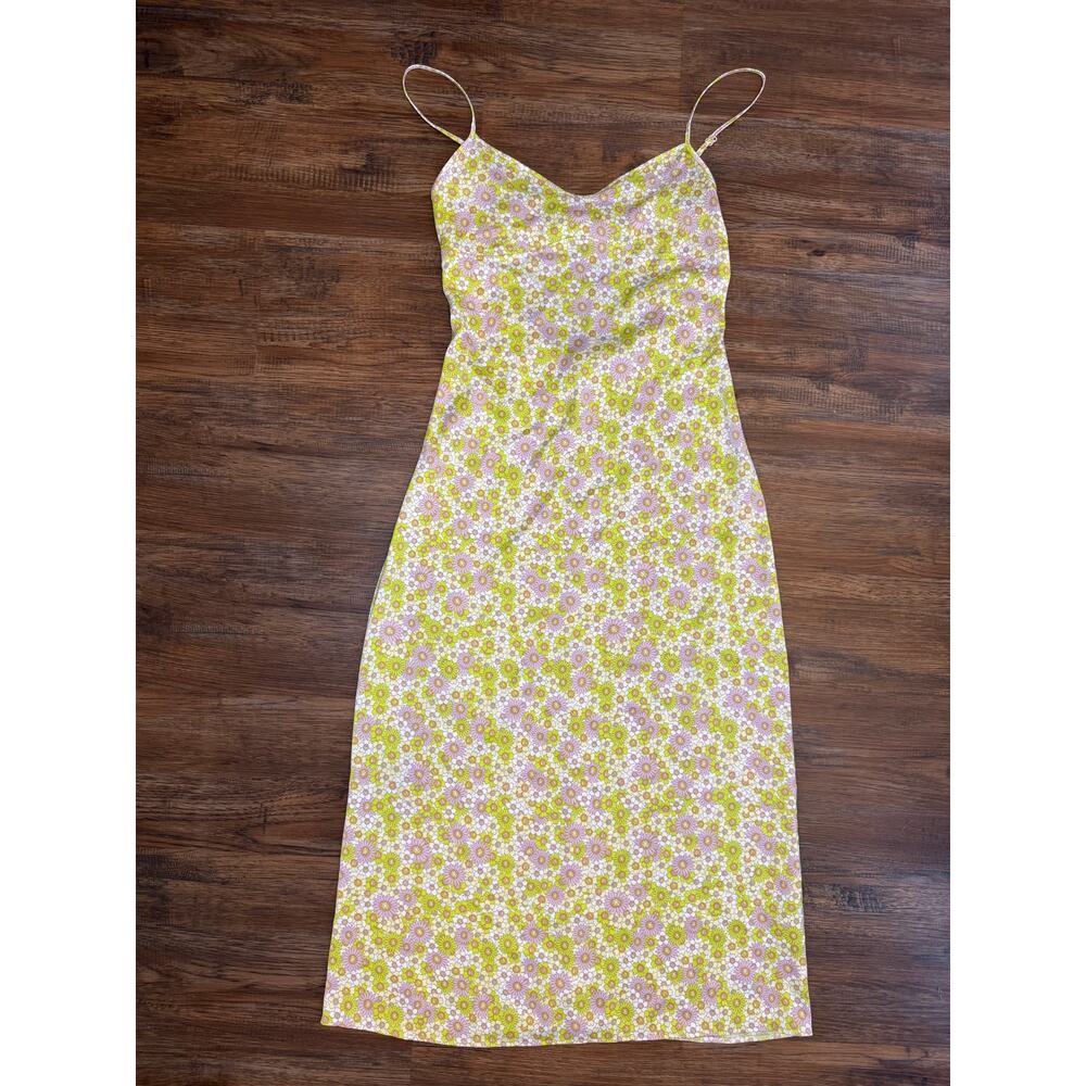 NWT Zara slip dress floral retro 60s 70s hippie spaghetti strap size SMALL *flaw